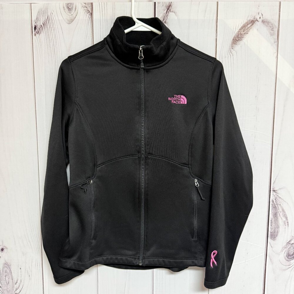 The North Face Women’s Full Zip Fleece‎ Jacket Medium Black Pink Ribbon EUC